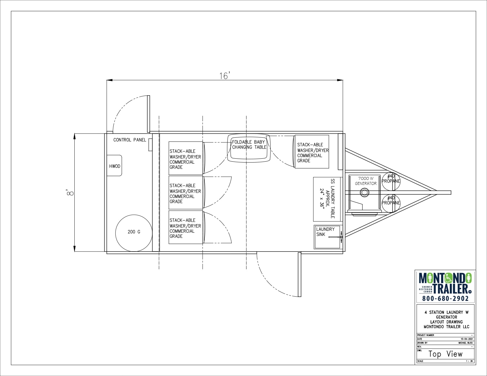 16' 4 STATION LAUNDRY W GENERATOR floor plan