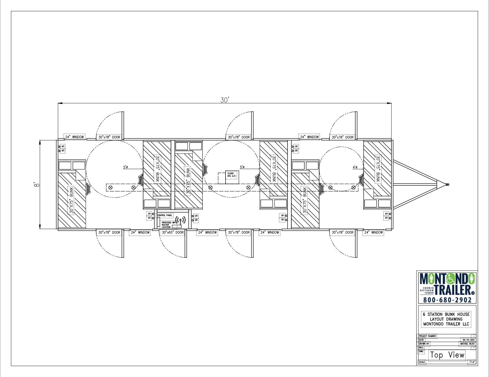 30FT 6 STATION BUNK REGULAR_page-0001 Bunkhouse Trailer Floorplan 1